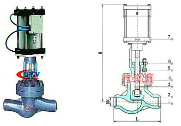 氣動(dòng)焊接截止閥結(jié)構(gòu)圖